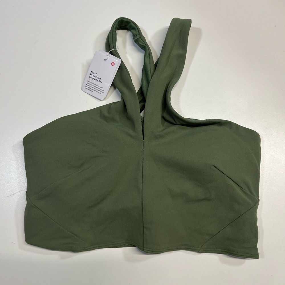 NWT Lululemon Nulu Wrap-Front Long Line Bra Size 8 A/B cup Green Twill GNTW